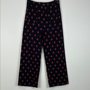 Anthropologie Maeve Women’s 29 Colette Flat Front Polka Dot Pants Navy Orange